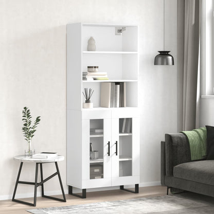 Highboard 69.5x34x180 cm Engineered Wood 2 Glass Doors White