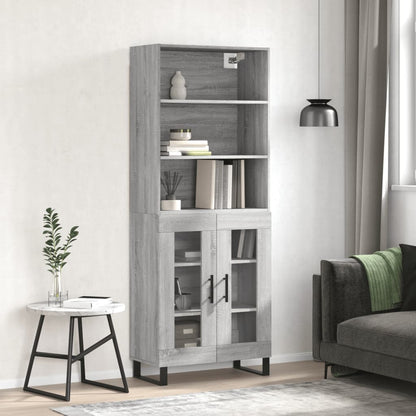 Highboard 69.5x34x180 cm Engineered Wood 2 Glass Doors Grey sonoma