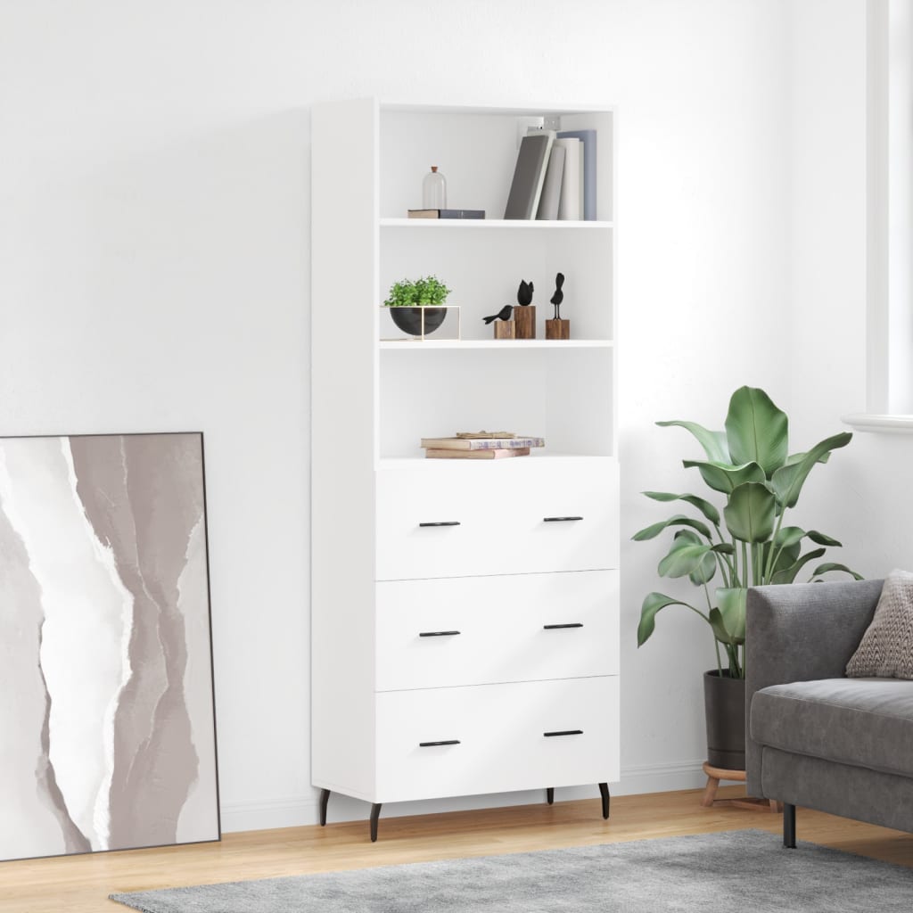 Highboard 69.5x34x180 cm Engineered Wood 3 Drawers White