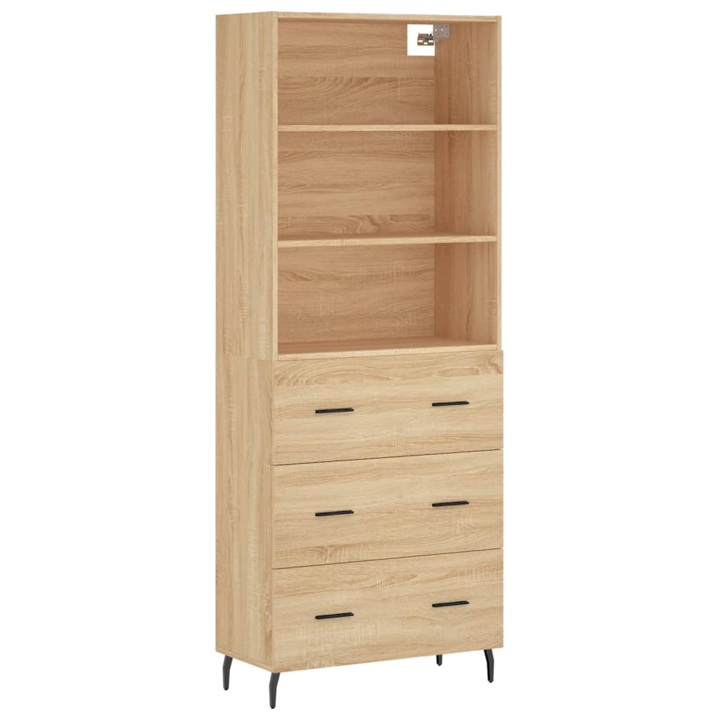 Highboard 69.5x34x180 cm Engineered Wood 3 Drawers Sonoma oak