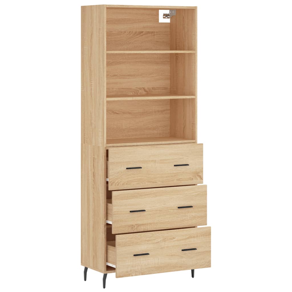 Highboard 69.5x34x180 cm Engineered Wood 3 Drawers Sonoma oak