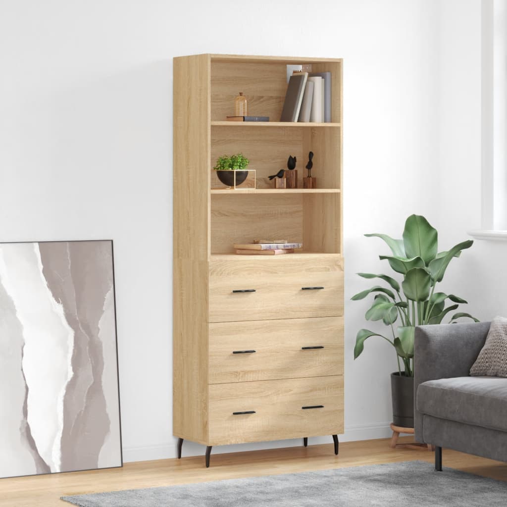 Highboard 69.5x34x180 cm Engineered Wood 3 Drawers Sonoma oak