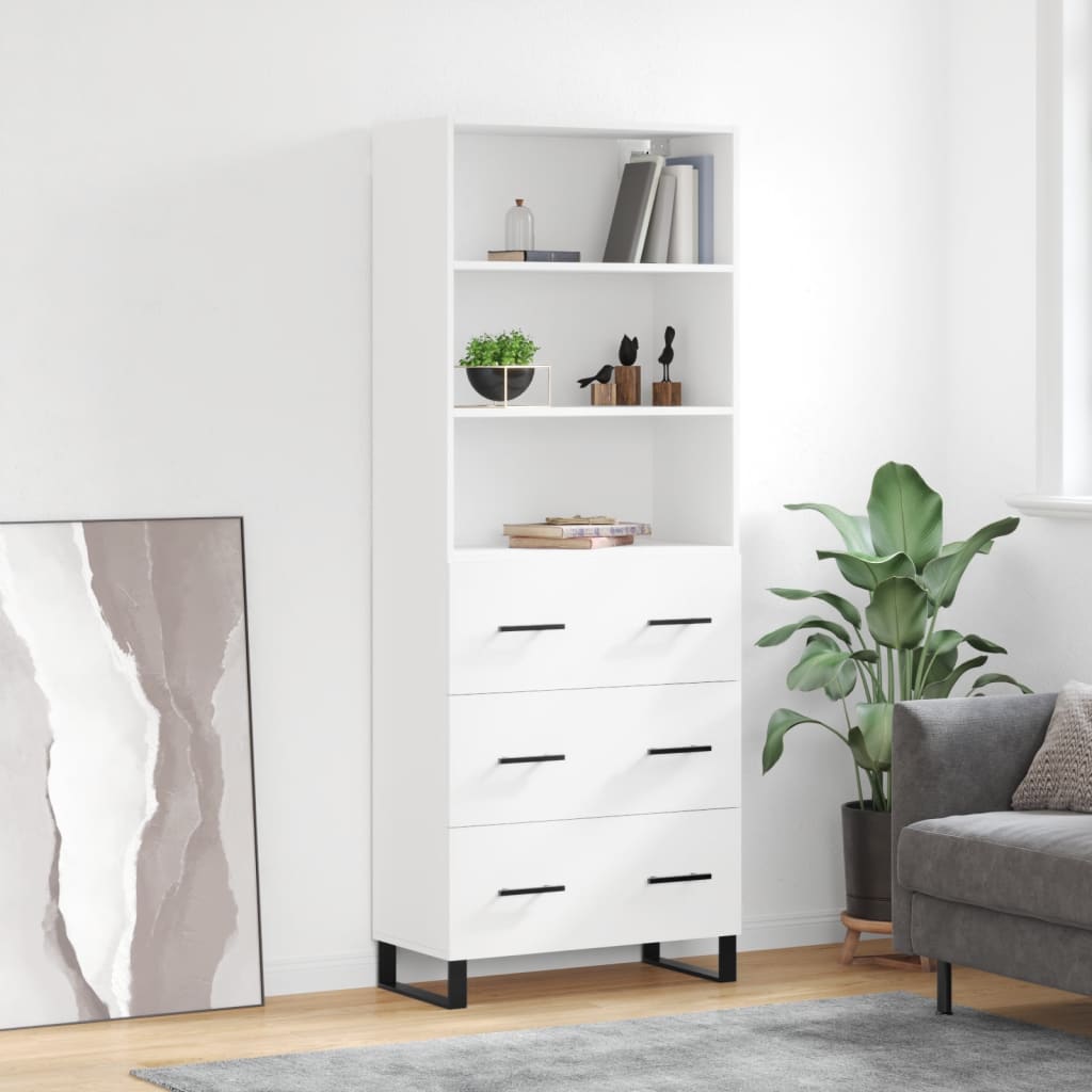 Highboard 69.5x34x180 cm Engineered Wood 3 Drawers White