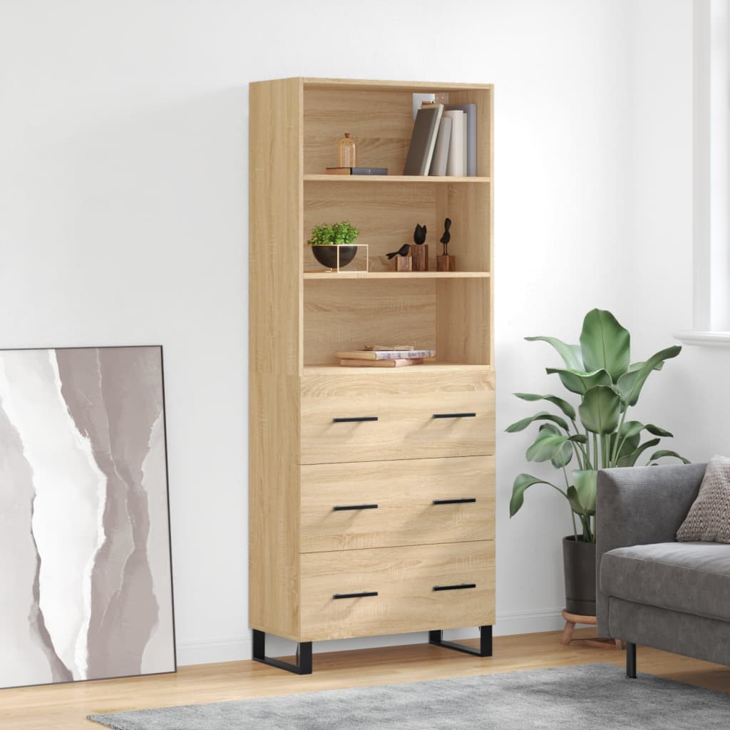 Highboard 69.5x34x180 cm Engineered Wood 3 Drawers Sonoma oak