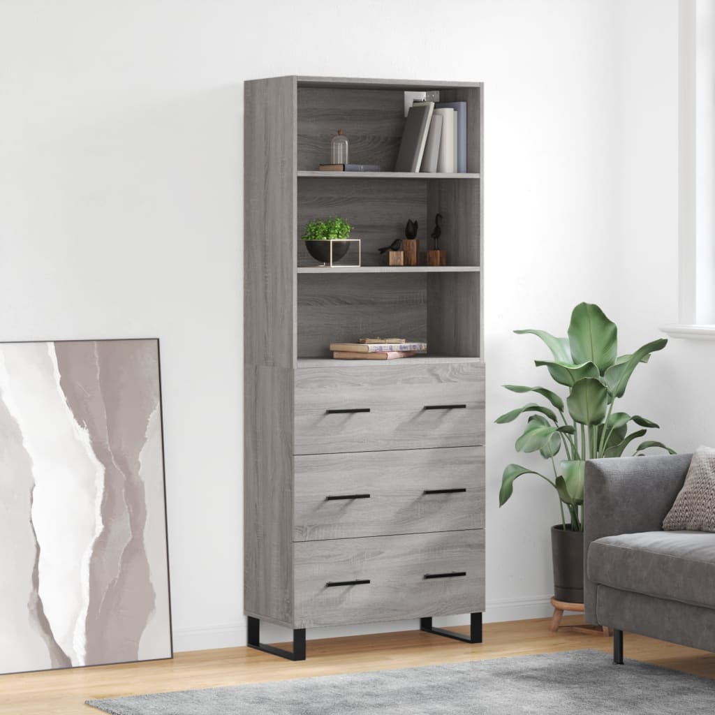 Highboard 69.5x34x180 cm Engineered Wood 3 Drawers Grey sonoma