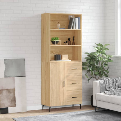 Highboard 69.5x34x180 cm Engineered Wood 1 Door 3 Drawers Sonoma oak