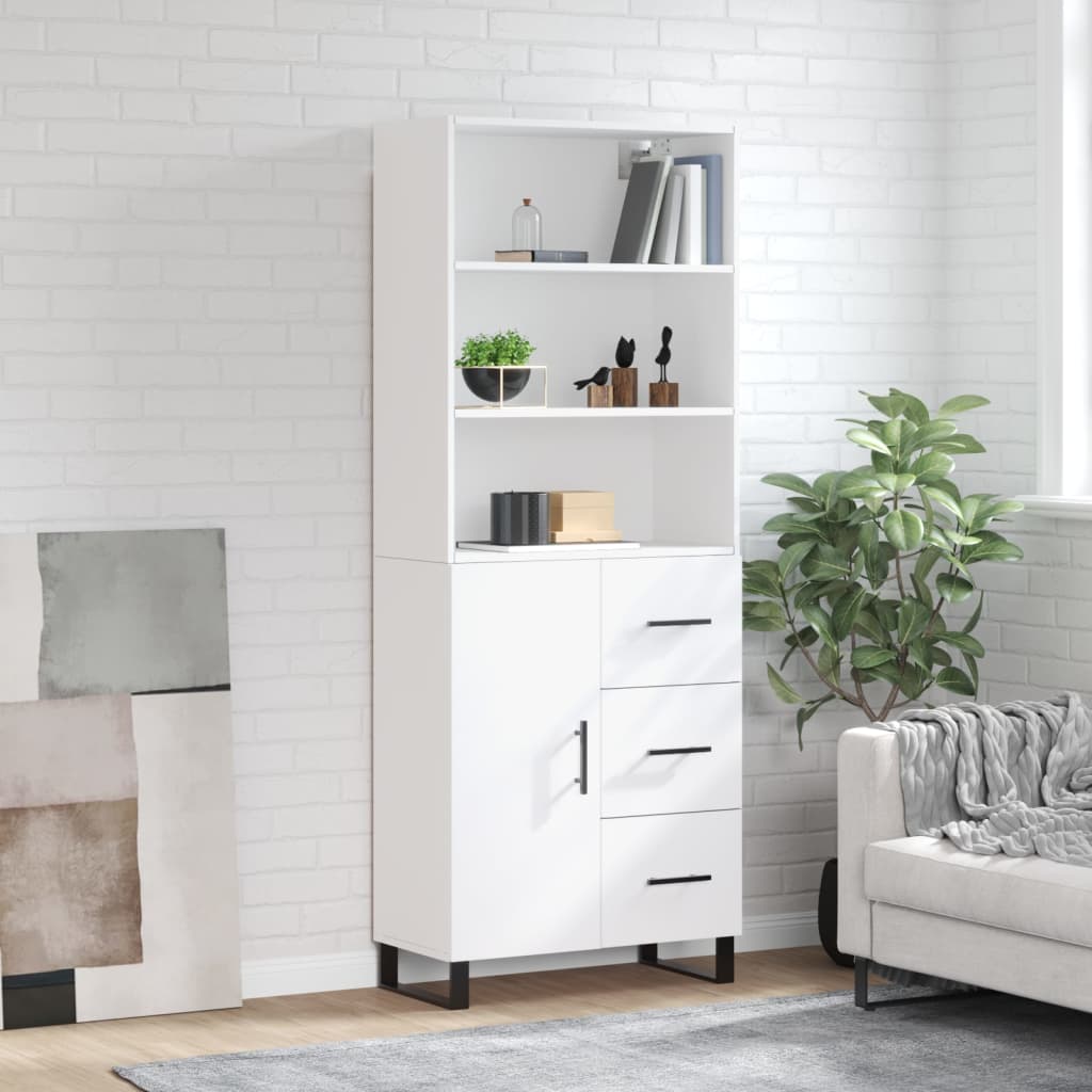 Highboard 69.5x34x180 cm Engineered Wood 1 Door 3 Drawers White