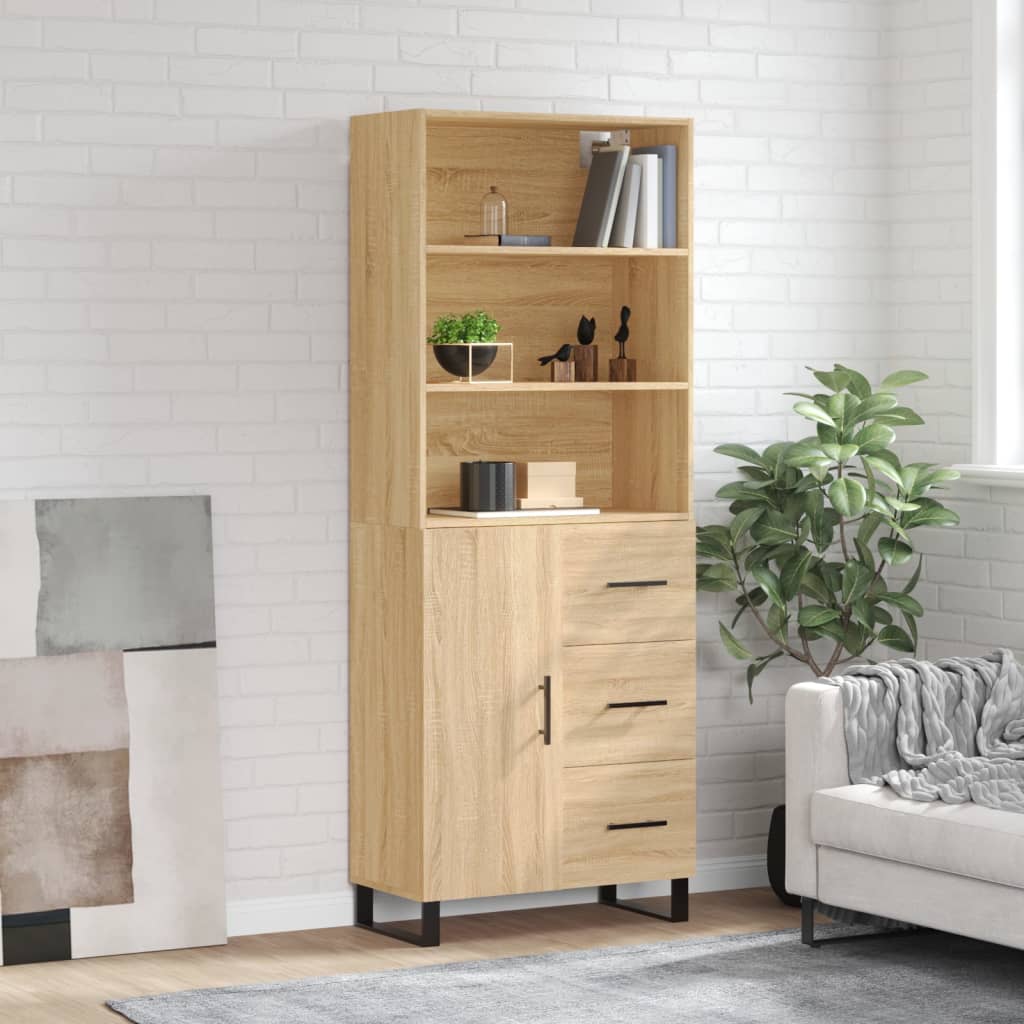 Highboard 69.5x34x180 cm Engineered Wood 1 Door 3 Drawers Sonoma oak