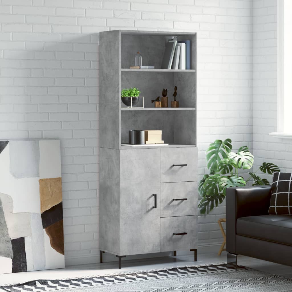 Highboard 69.5x34x180 cm Engineered Wood 1 Door 3 Drawers Concrete grey