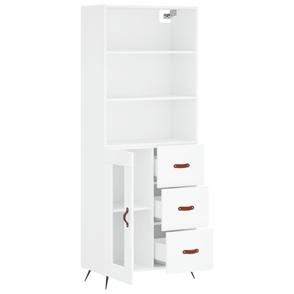 Highboard 69.5x34x180 cm Engineered Wood 1 Glass Door 3 Drawers White