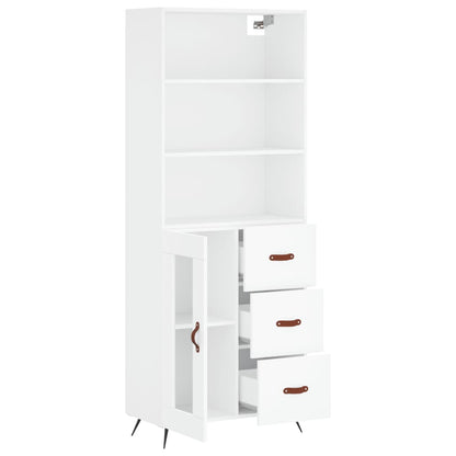 Highboard 69.5x34x180 cm Engineered Wood 1 Glass Door 3 Drawers White