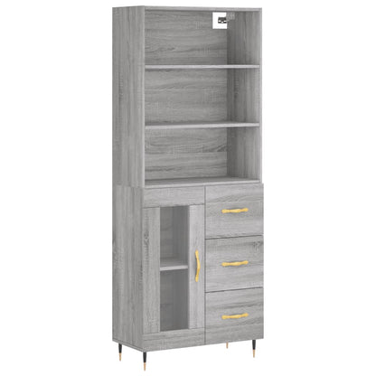 Highboard 69.5x34x180 cm Engineered Wood 1 Glass Door 3 Drawers Grey sonoma