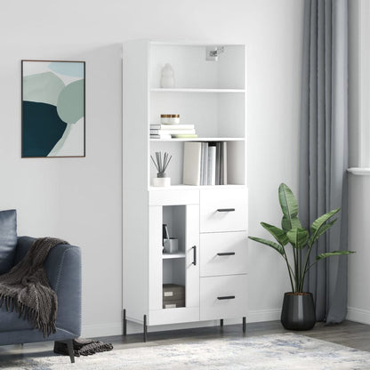 Highboard 69.5x34x180 cm Engineered Wood 1 Glass Door 3 Drawers White