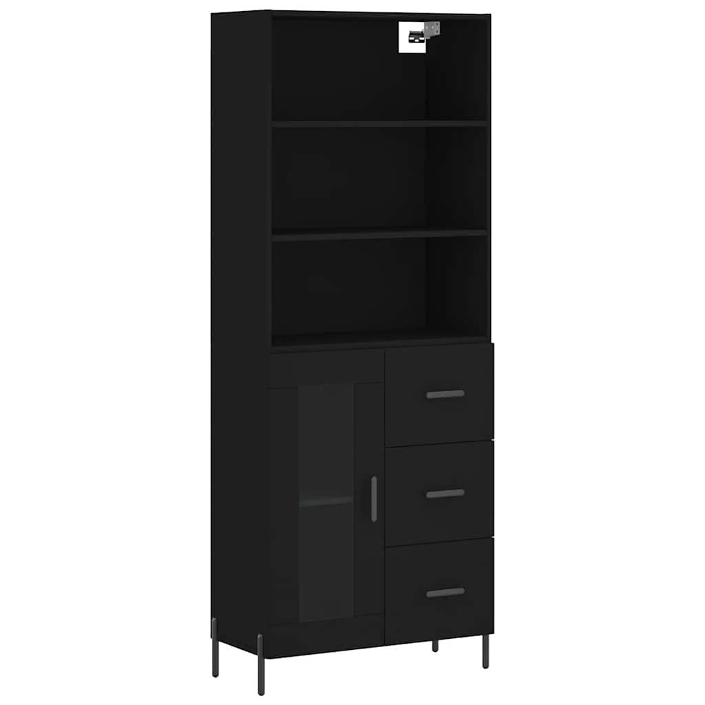 Highboard 69.5x34x180 cm Engineered Wood 1 Glass Door 3 Drawers Black