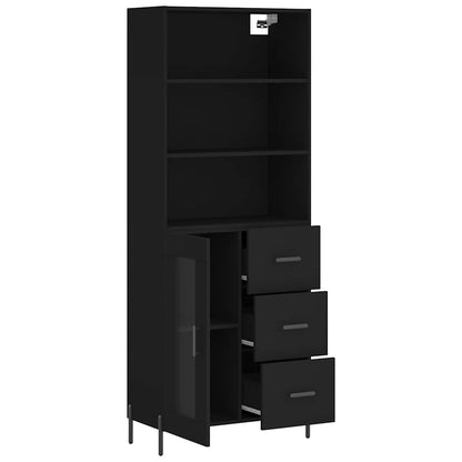 Highboard 69.5x34x180 cm Engineered Wood 1 Glass Door 3 Drawers Black