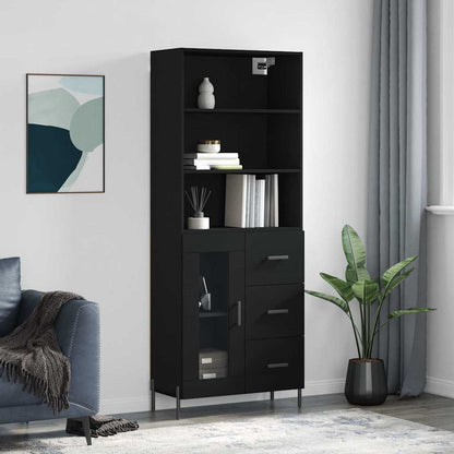 Highboard 69.5x34x180 cm Engineered Wood 1 Glass Door 3 Drawers Black
