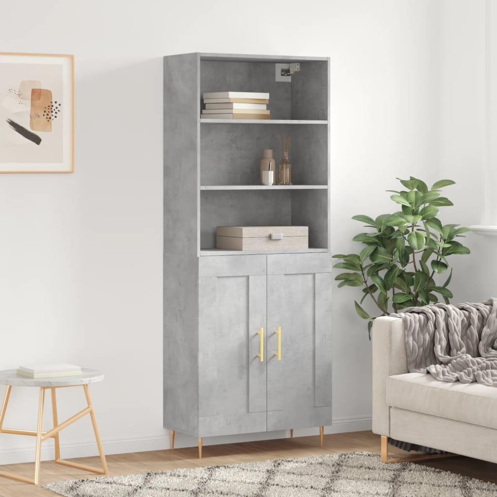 Highboard 69.5x34x180 cm Engineered Wood 2 Wood Doors Concrete grey