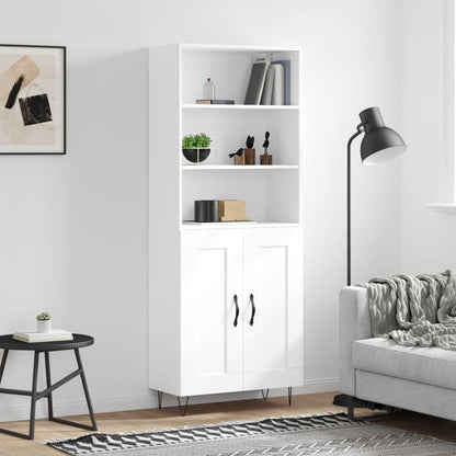 Highboard 69.5x34x180 cm Engineered Wood 2 Wood Doors White