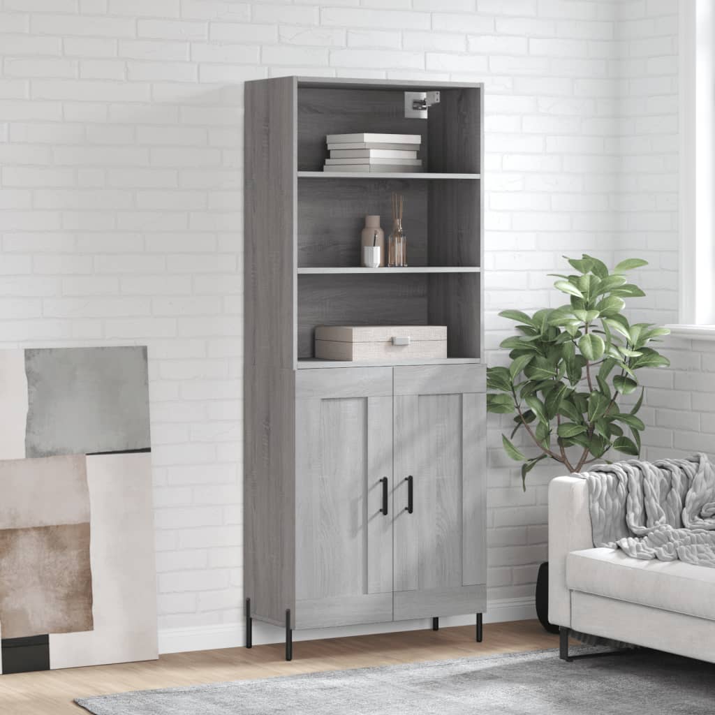 Highboard 69.5x34x180 cm Engineered Wood 2 Wood Doors Grey sonoma