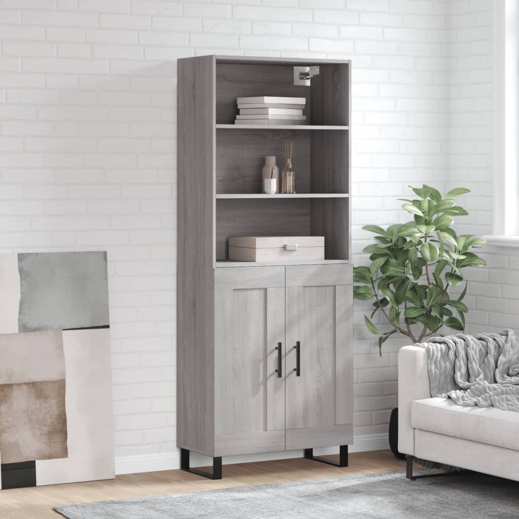 Highboard 69.5x34x180 cm Engineered Wood 2 Wood Doors Grey sonoma