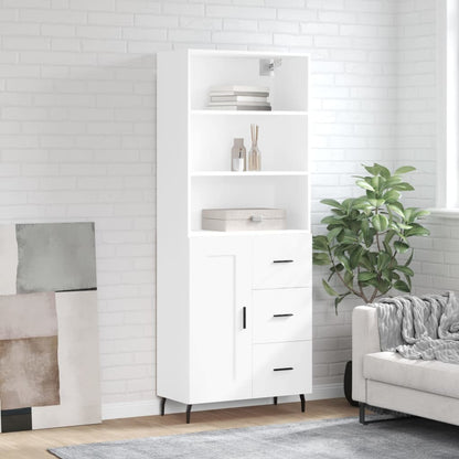 Highboard 69.5x34x180 cm Engineered Wood 1 Wood Door 3 Drawers White