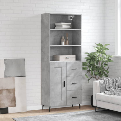 Highboard 69.5x34x180 cm Engineered Wood 1 Wood Door 3 Drawers Concrete grey