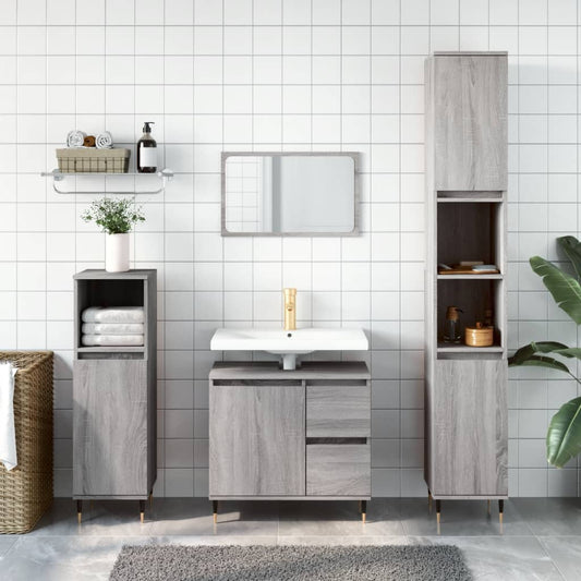 3 Piece Bathroom Furniture Set Engineered Wood Grey sonoma