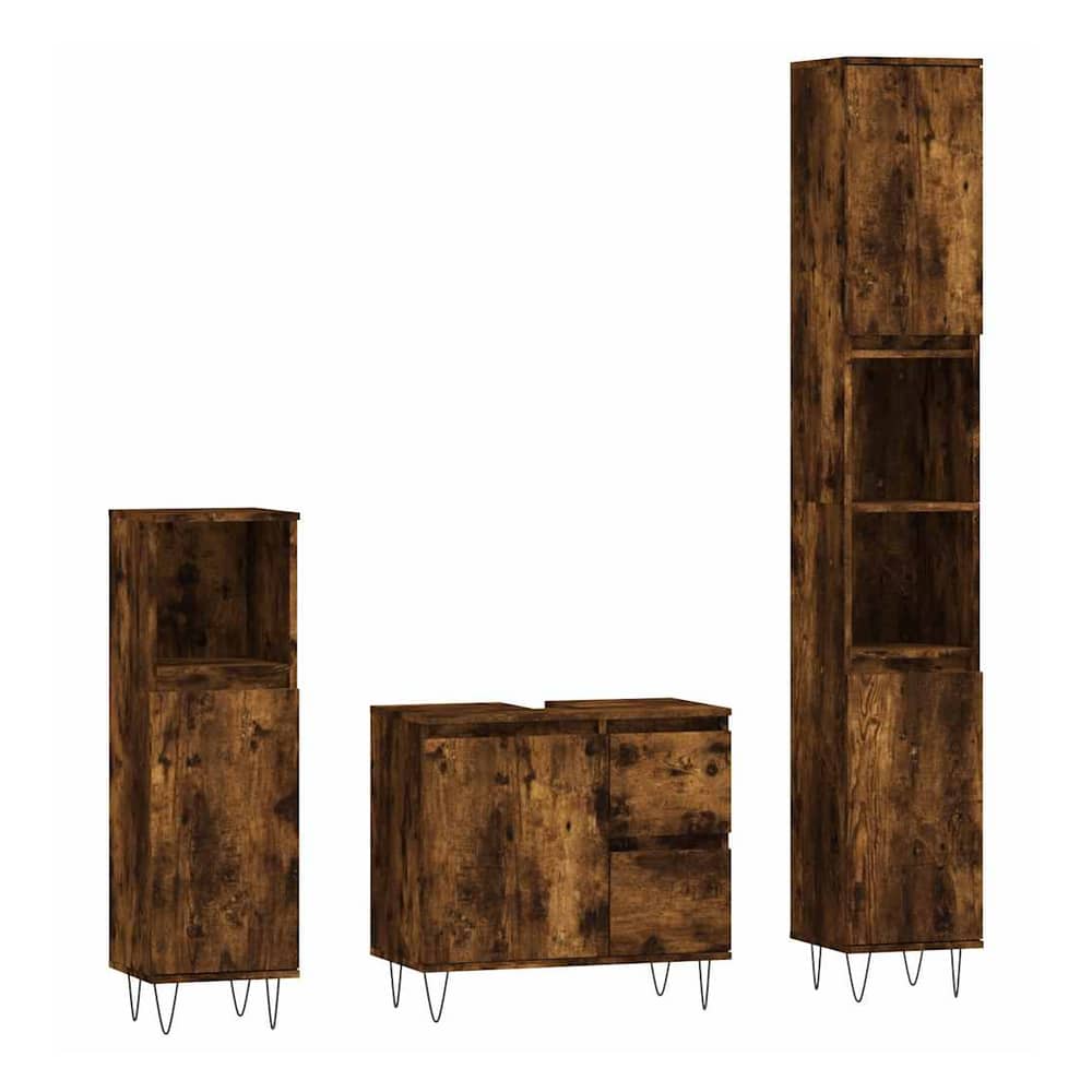 3 Piece Bathroom Furniture Set Engineered Wood Smoked oak