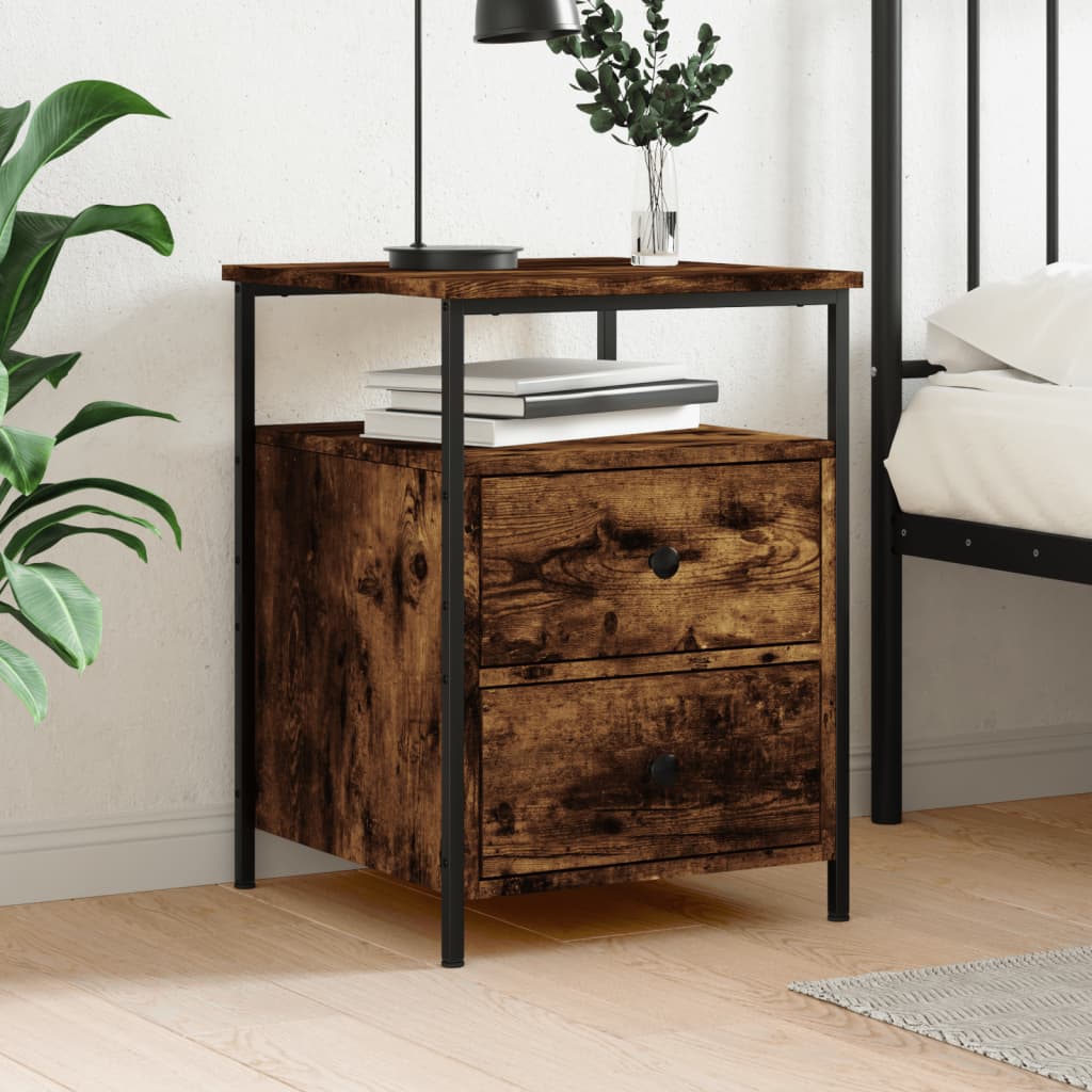 vidaXL Bedside Cabinet Smoked Oak 44x45x60 cm Engineered Wood 1