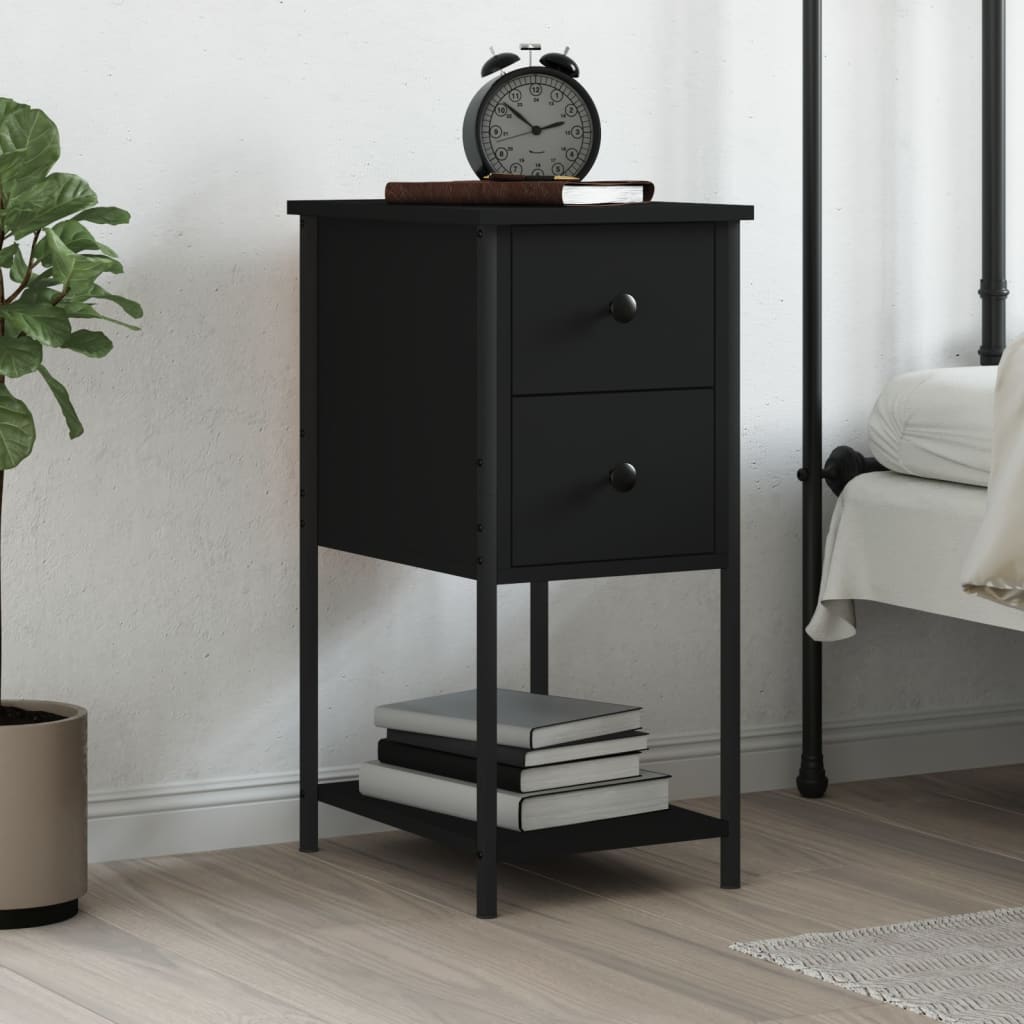 vidaXL Bedside Cabinet Black 32x42x70 cm Engineered Wood 1