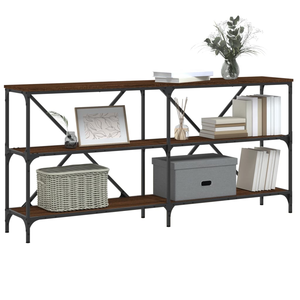 vidaXL Console Table Brown Oak 160x30x75 cm Engineered Wood and Iron 3