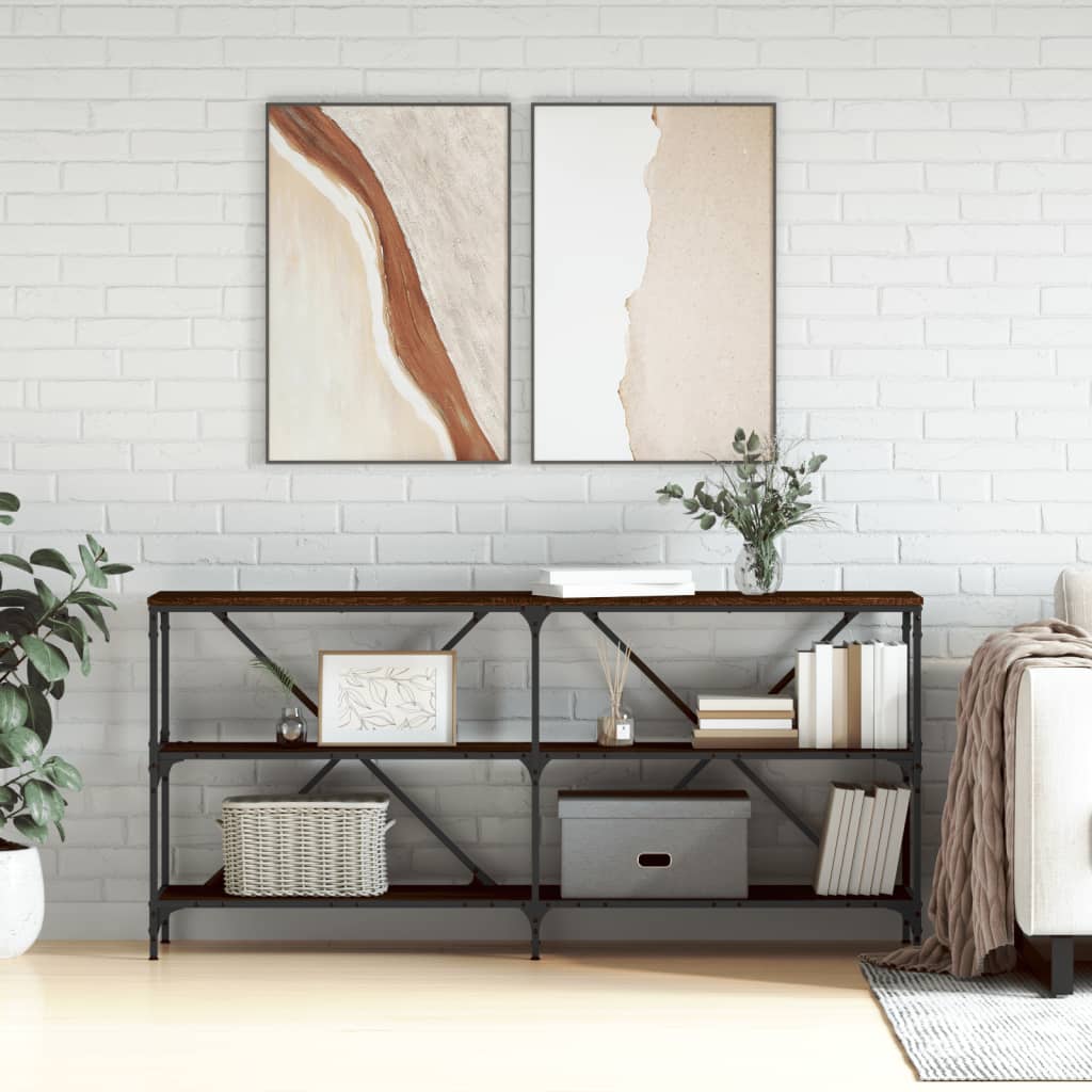 vidaXL Console Table Brown Oak 160x30x75 cm Engineered Wood and Iron 1