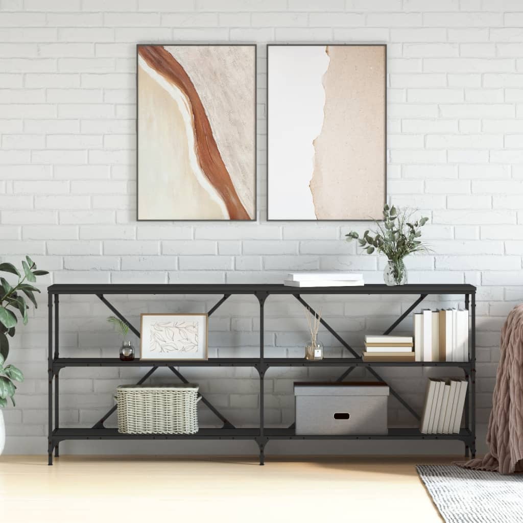 vidaXL Console Table Black 180x30x75 cm Engineered Wood and Iron 1