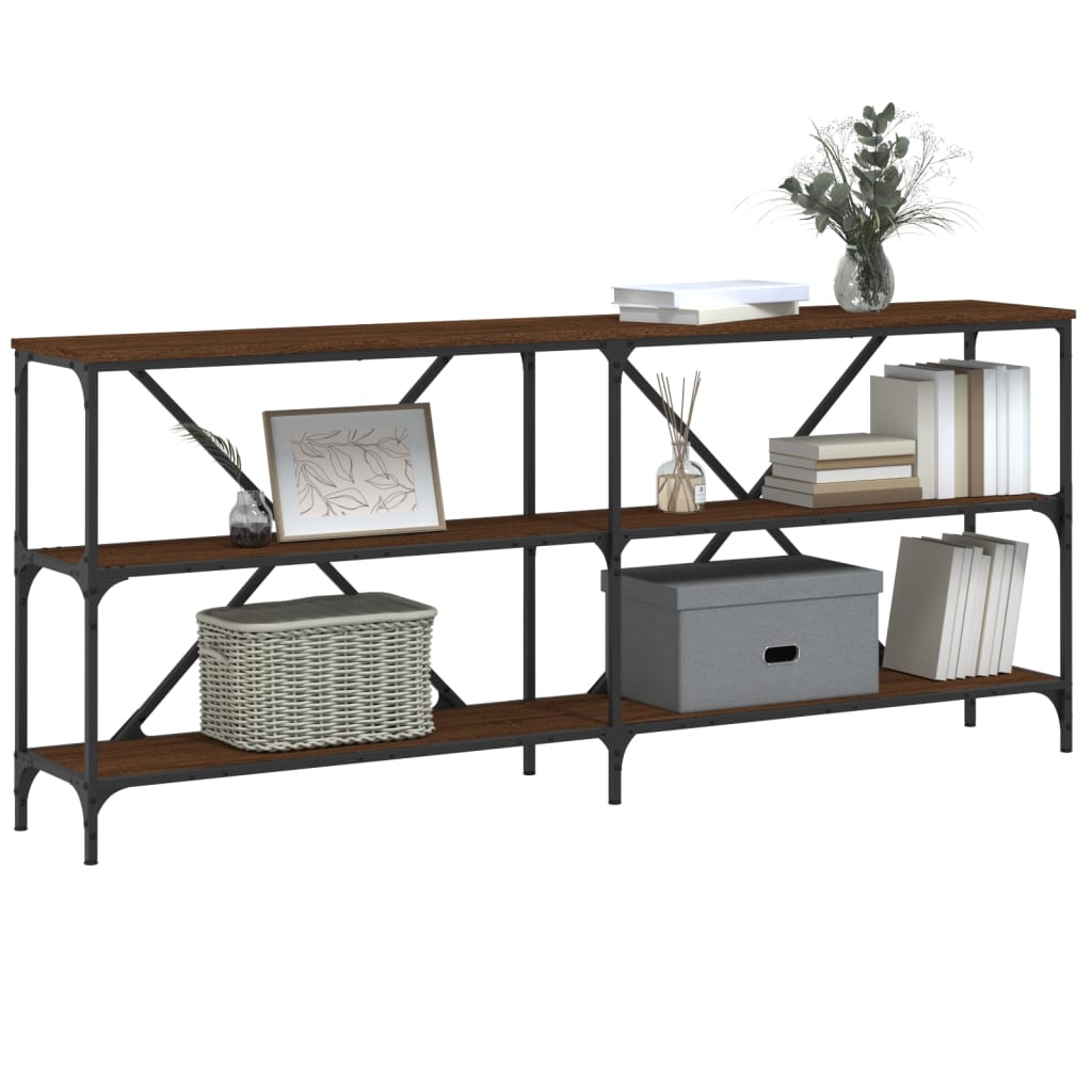 vidaXL Console Table Brown Oak 180x30x75 cm Engineered Wood and Iron 3