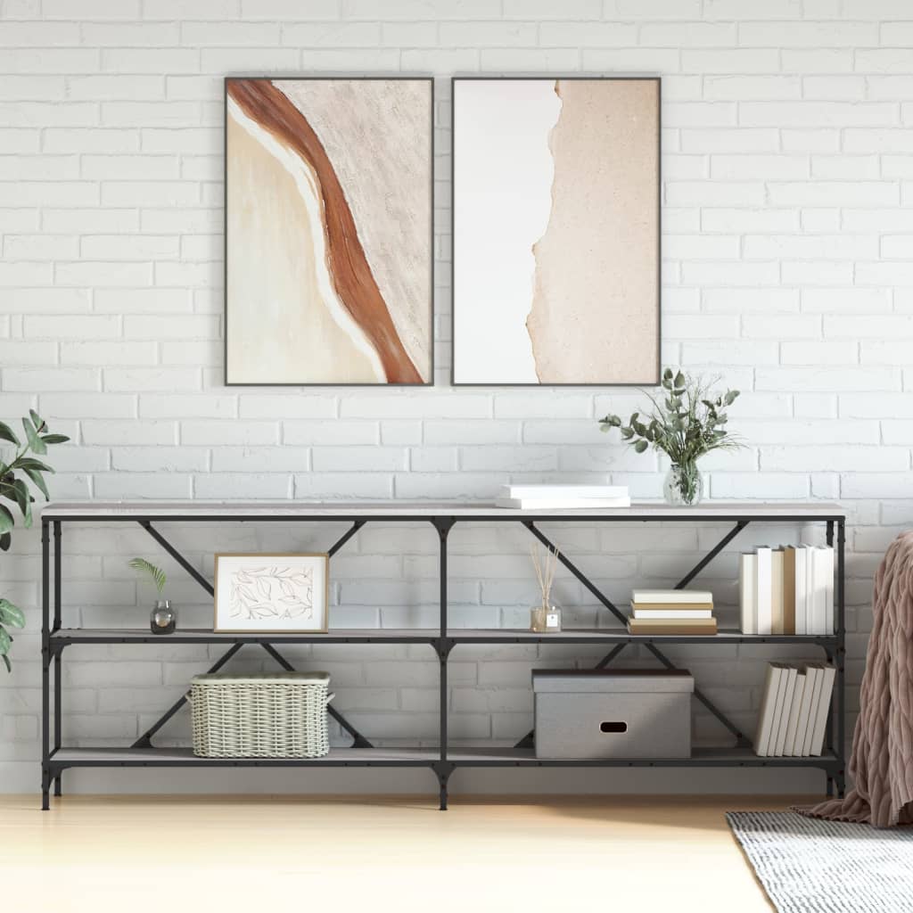Console Table 200x30x75 cm Engineered Wood and Iron Length 200 cm Grey sonoma