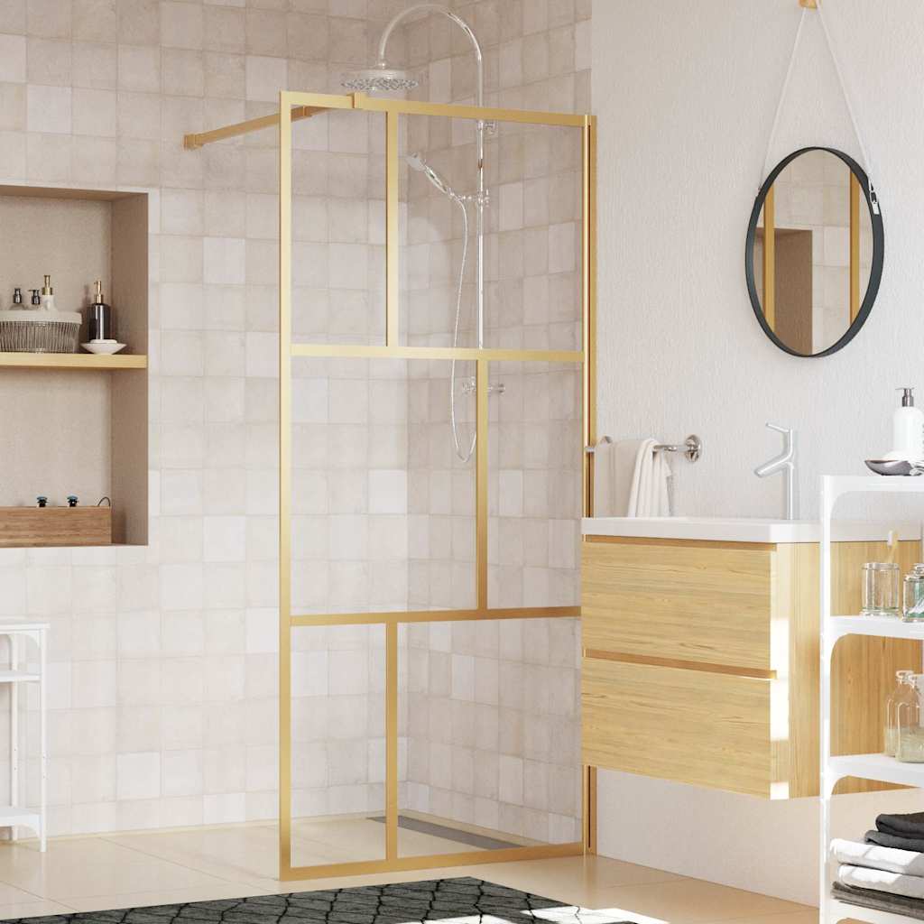 Walk-in Shower Wall with Clear ESG Glass Gold 80 x 195 cm