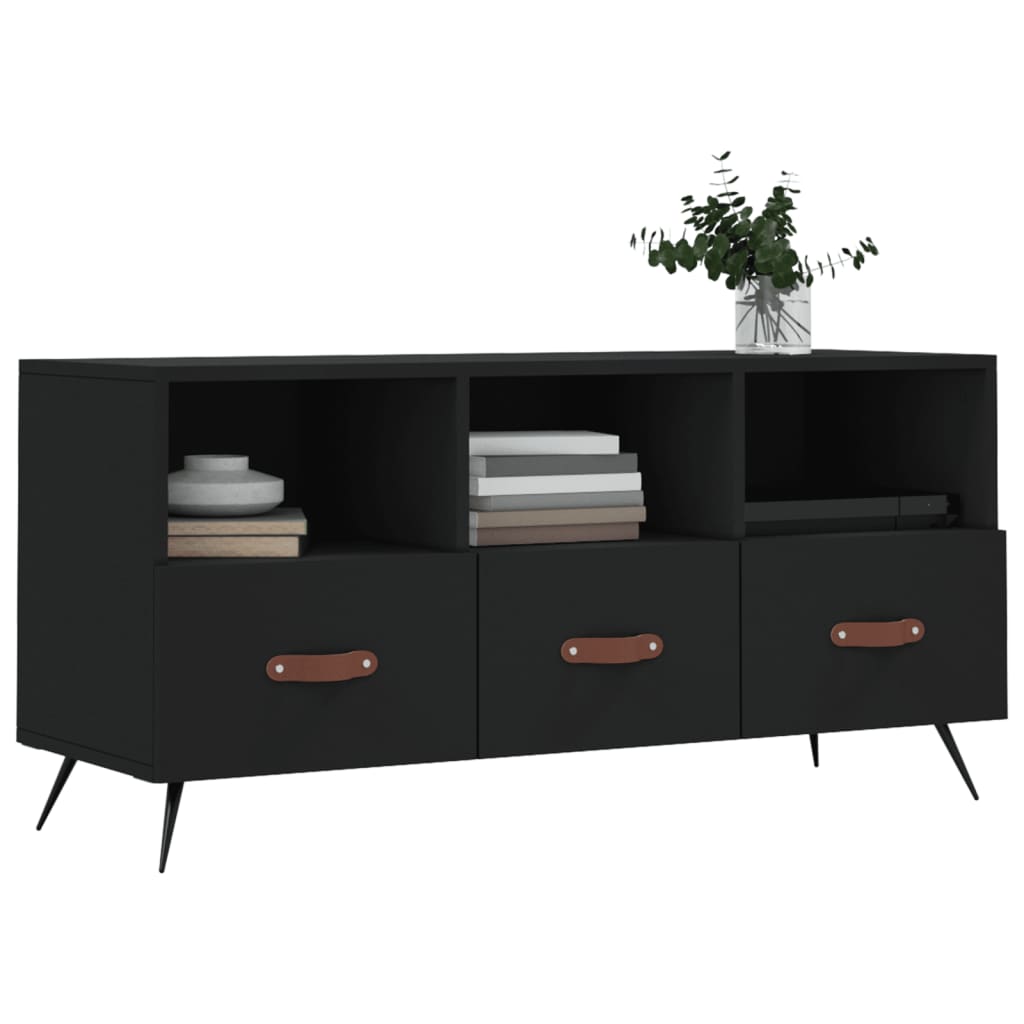 vidaXL TV Cabinet Black 102x36x50 cm Engineered Wood 3