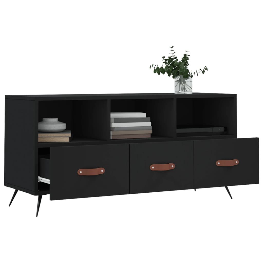 vidaXL TV Cabinet Black 102x36x50 cm Engineered Wood 4