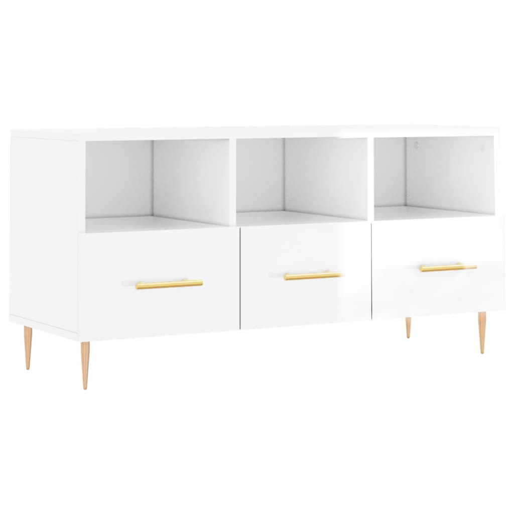 vidaXL TV Cabinet High Gloss White 102x36x50 cm Engineered Wood 2