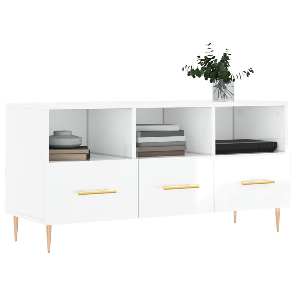 vidaXL TV Cabinet High Gloss White 102x36x50 cm Engineered Wood 3