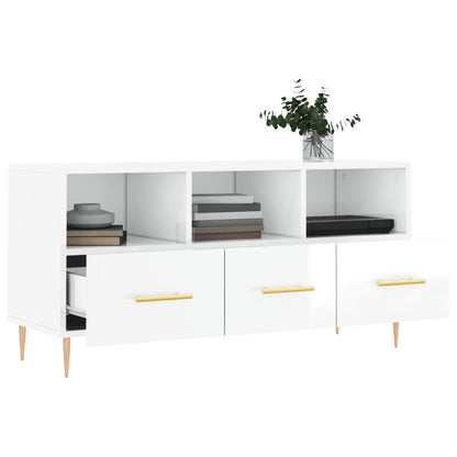 vidaXL TV Cabinet High Gloss White 102x36x50 cm Engineered Wood 4