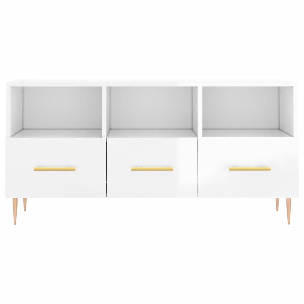 vidaXL TV Cabinet High Gloss White 102x36x50 cm Engineered Wood 5