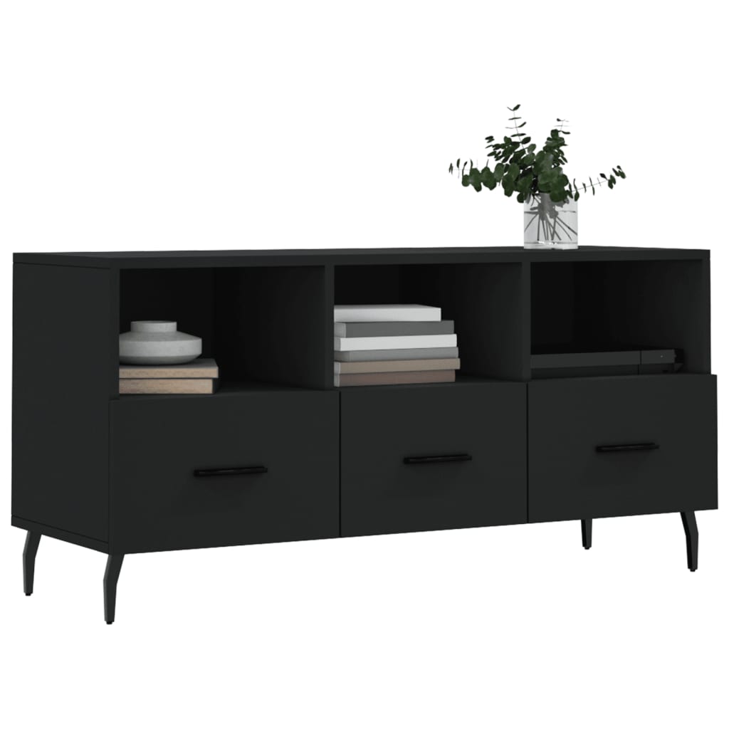 vidaXL TV Cabinet Black 102x36x50 cm Engineered Wood 3