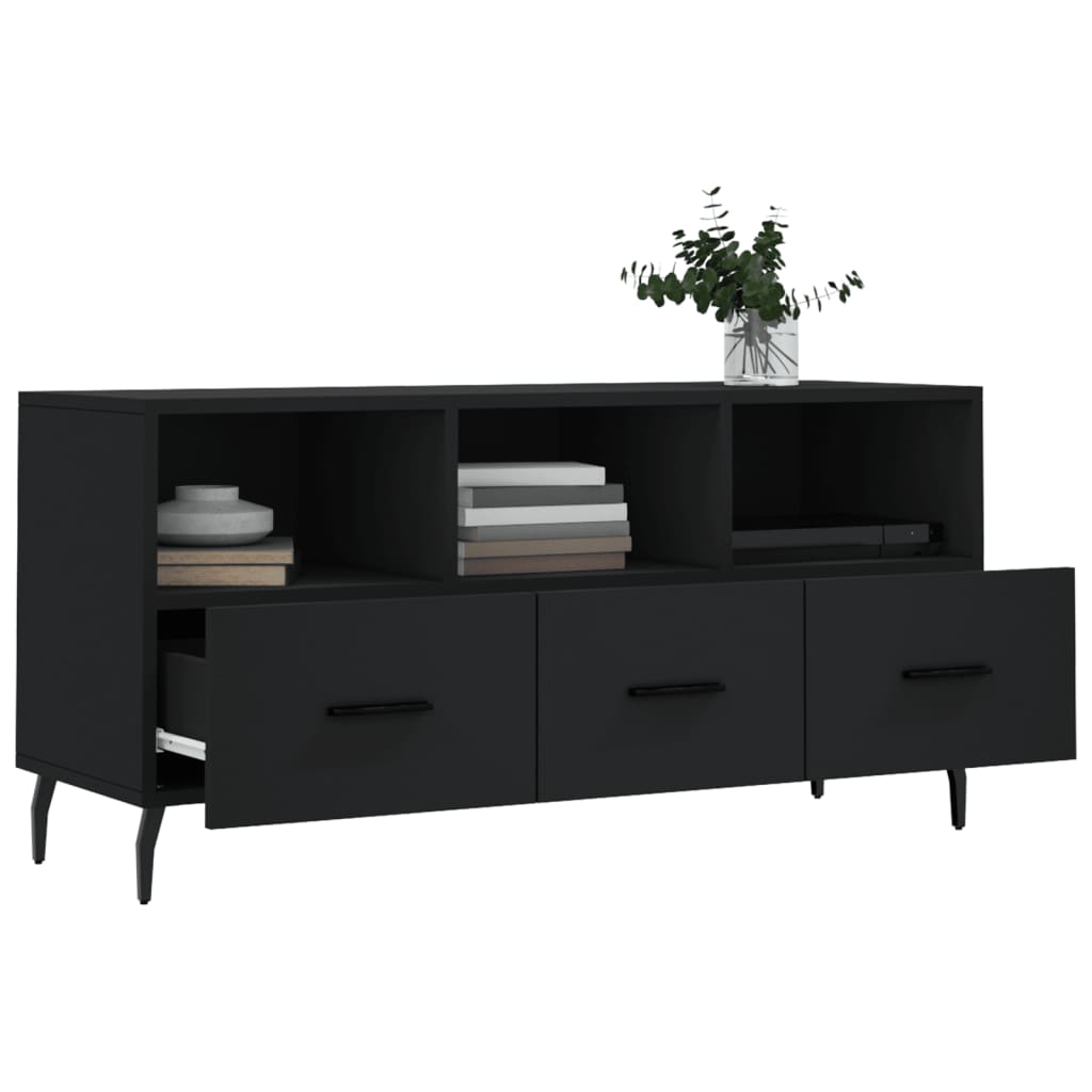 vidaXL TV Cabinet Black 102x36x50 cm Engineered Wood 4