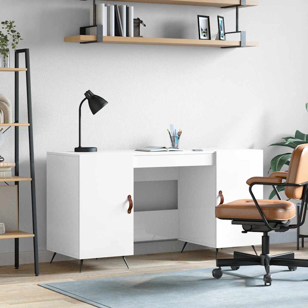 Desk 140x50x75 cm Engineered Wood High gloss white