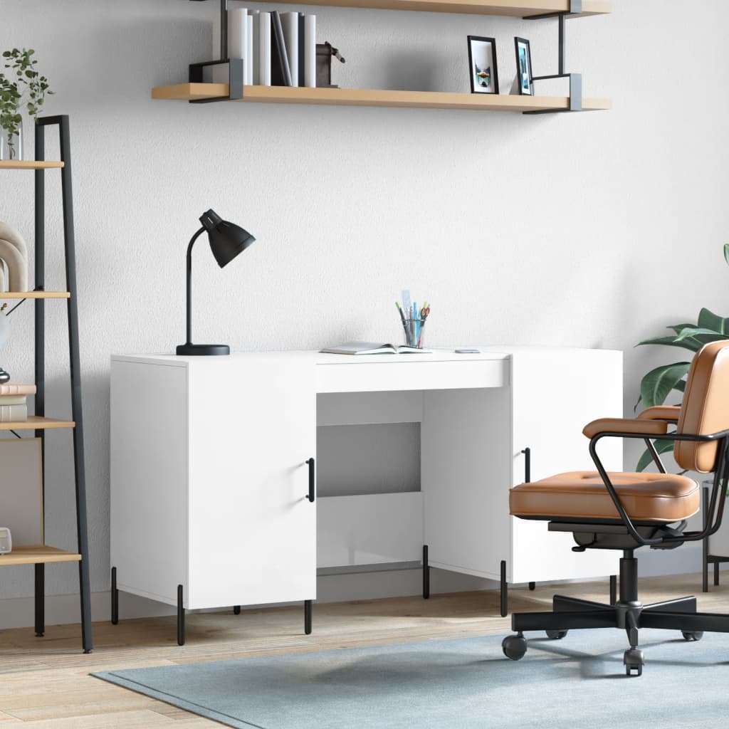 Desk 140x50x75 cm Engineered Wood High gloss white