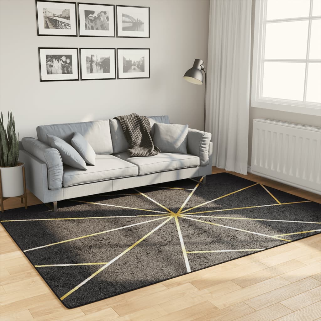 vidaXL Rug Washable Black and Gold 160x230 cm Anti Slip 1