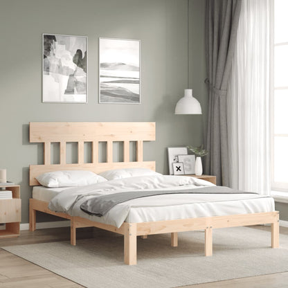 Bed Frame without Mattress Solid Wood Pine with Headboard Length 200 cm Natural 140 cm