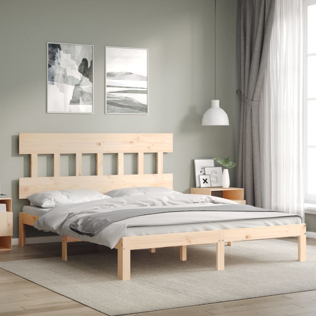 Bed Frame without Mattress Solid Wood Pine Headboard Length Natural
