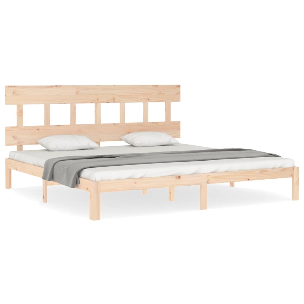 Bed Frame without Mattress Solid Wood Pine with Headboard Length 200 cm Natural 200 cm